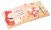 A page from "I Love You So" by Patricia Hegarty shows two baby foxes in a vibrant forest. The text says, "Daddy waits for fox cub to wander and explore." One fox is partially cut out in this interactive board book.