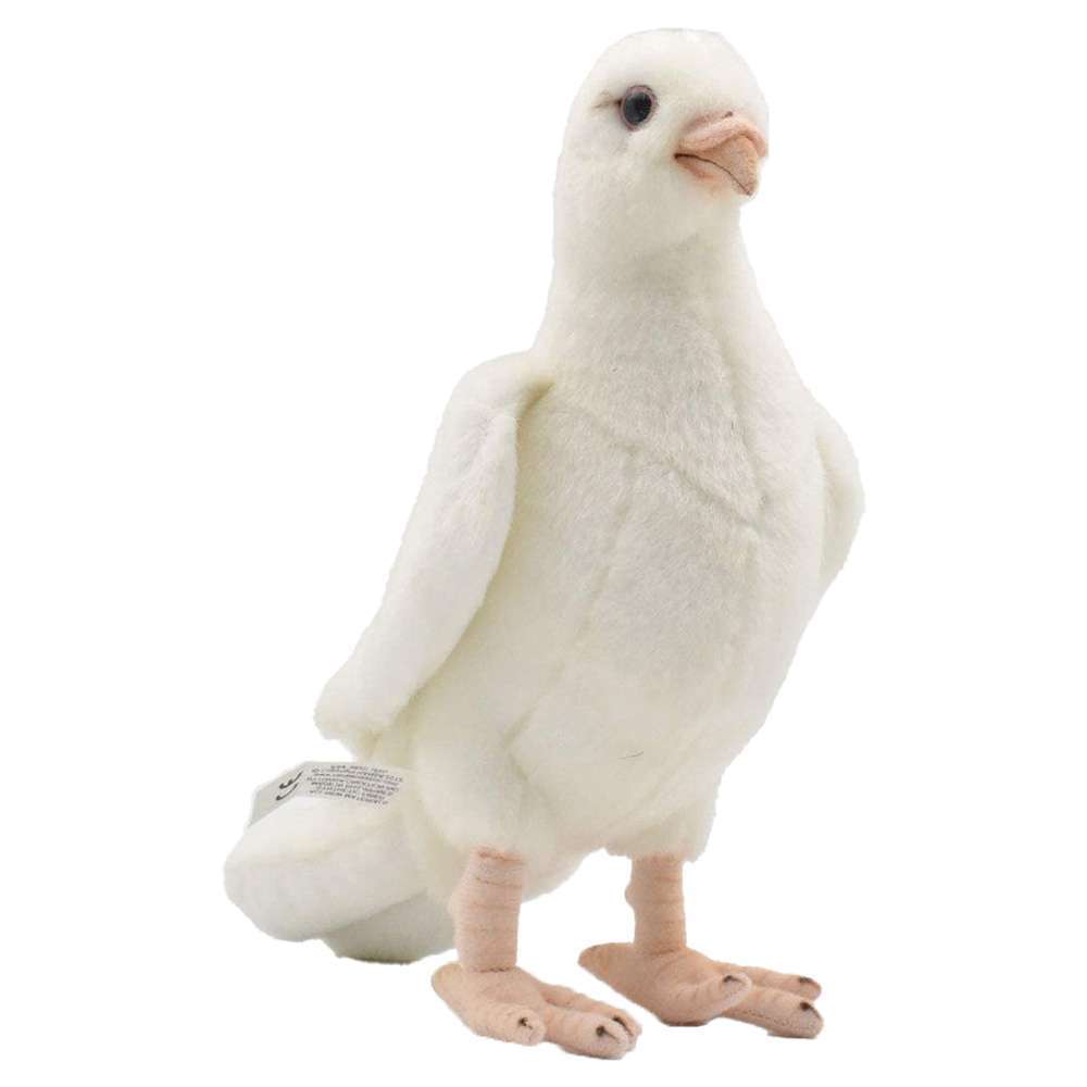 The White Dove Bird Stuffed Animal is a hand-sewn plush toy featuring pink feet and beak, standing upright—one of HANSA-inspired charming stuffed animals shown on a white background.
