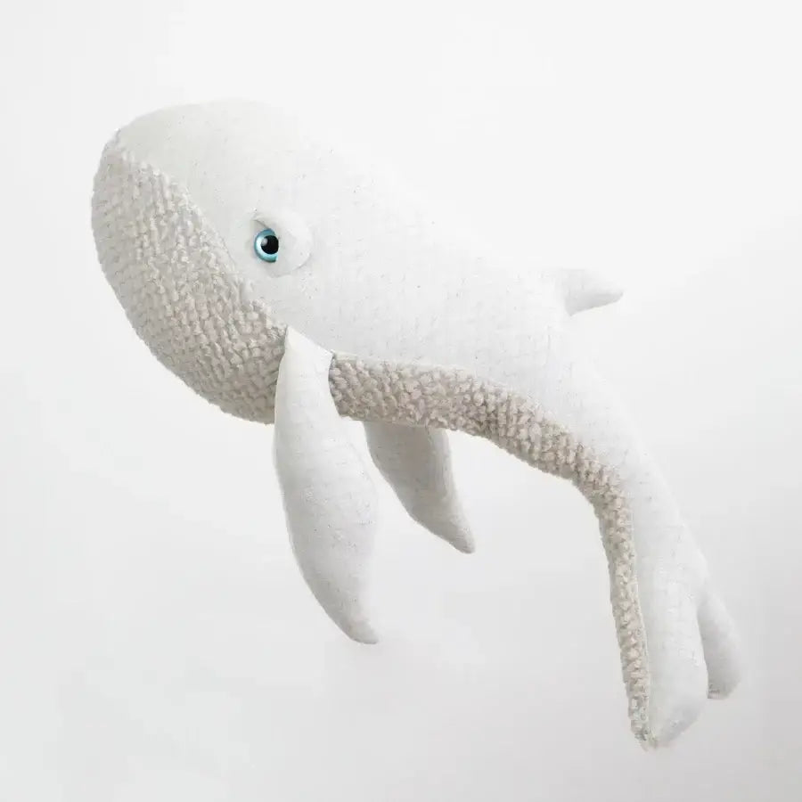 The BigStuffed Albino Whale is a white plush whale soft toy with a textured surface and a simple, friendly design. It has a small blue eye, perfect for ocean adventures.