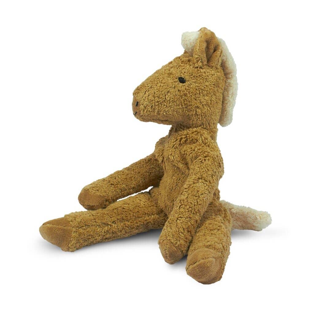 The Senger Naturwelt Stuffed Animal - Beige Horse is a soft plush toy with a cream mane and tail, shown sitting upright against a white background.