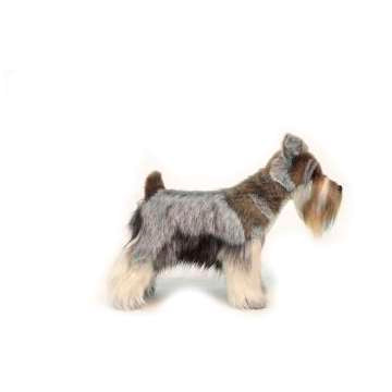 The Miniature Gray Schnauzer Dog Stuffed Animal, 18", features gray and white plush fur, bushy eyebrows, a beard, and realistic details. This lifelike toy stands on all fours, capturing the classic Schnauzer look.