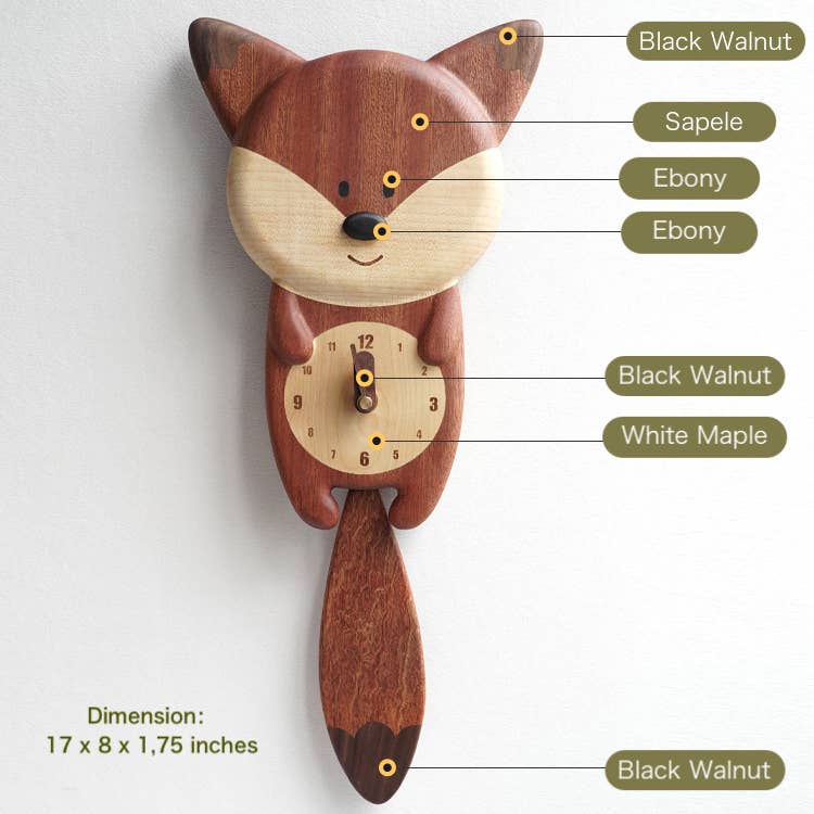 The Handmade Wooden Fox Wall Clock is a charming, playful addition to any space—perfect as a wooden nursery clock for your child’s room.