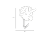 The Coat Hanger - Triceratops Dino is a 24 cm tall by 16 cm wide coat hook shaped like a triceratops head, featuring a curved metal hook below—an ideal way to add playful charm to your space.