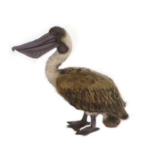 The Pelican Stuffed Animal features a long beak and webbed feet, expertly crafted in a realistic plush style, shown standing on a white background.