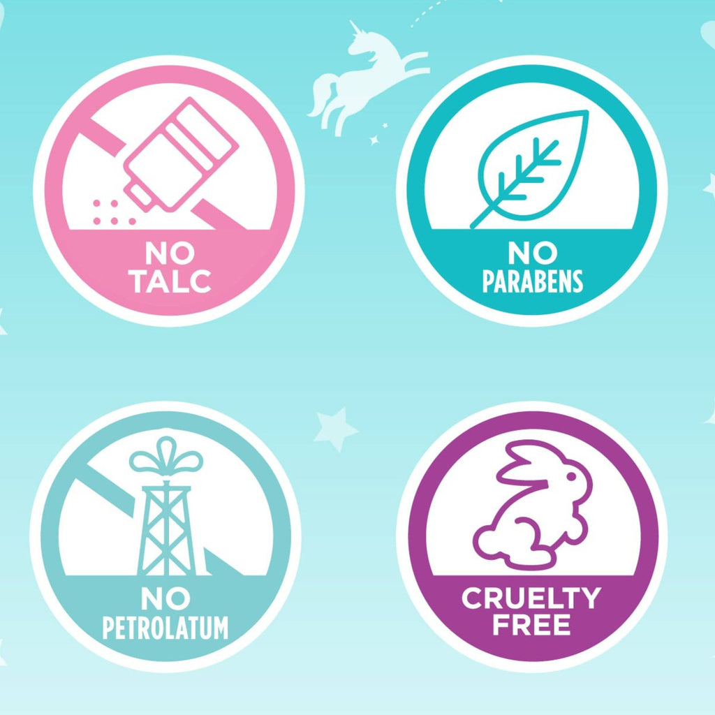 Four circular icons indicate that the Klee Naturals Deluxe Makeup Kit - Regal Queen Fairy is free of talc, parabens, and petrolatum, and is cruelty-free.