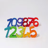 Grimm's Building Set - Numbers features colorful wooden numbers 1-9 in green, yellow, orange, red, purple, and blue. Perfect for stacking and building, they help develop motor skills as kids play and learn.