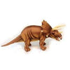 The Brown Triceratops Dinosaur Stuffed Animal, featuring three horns, a frill, and realistic details typical of HANSA toys, stands on four legs against a white backdrop.