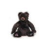 The Brown Mikey Bear Stuffed Animal, 12", features dark brown, fluffy fur and a lighter brown snout. It sits upright with pink paw pads on display—crafted with realistic details for plush animal fans.
