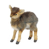An Antelope Stuffed Animal stands upright on all four legs against a white background, featuring soft brown and tan fur, dark eyes, and black hooves—an exquisite example of artisan stuffed animals crafted with remarkable attention to detail.