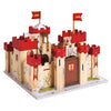 Introducing the Lionheart Wooden Castle—expertly crafted from sustainable wood and designed with striking red towers, lion-emblem flags, a working drawbridge, and shields on the doors. This charming playset sits atop a decorated square base, inspiring endless hours of imaginative play.