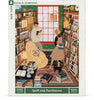 Illustration of two people reading in a cozy, book-filled room with a red carpet and yellow couch; Quill and Parchment - 1000 Piece Jigsaw Puzzle features this inviting bookstore scene.