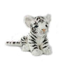 A Tiger Cub Stuffed Animal - White sits on a plain white background. Hand-sewn from synthetic materials, it features realistic details such as large ears and an expressive face, enhancing its lifelike cuteness.