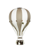 The Hot Air Balloon - Gold features alternating white and beige stripes and a handmade wooden basket, making it a perfect decorative piece for a children's room. Shown here against a plain white background.