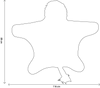 Outline of a lion costume, measuring 89 cm tall and 116 cm wide, with spread limbs, a rounded head, and two clawed feet extending downward. Simple black lines on a white background.