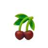 Mery the Cherry Teether is a natural rubber baby toy featuring two red cherries on a green stem with detailed leaves, shown against a plain white background—ideal as a safe teething toy for infants.