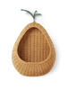 The Ferm Living Pear Braided Wall Pocket - Natural is a woven rattan basket shaped like a pear with a green stem, featuring a hollow center and serving as both storage and décor, shown against a plain white background.