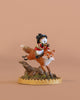The Wee Forest Folk Tiny Collectible - Lords a-Leaping features a hand-sculpted mouse in a black hat and red coat riding an orange fox on a gold base, set against a plain peach background.