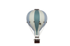 The handmade Hot Air Balloon - Mint Green and Grey features alternating mint green and grey stripes, a wooden basket, and a small flag—perfect for adding whimsical decor to a child's room. Shown isolated on a plain white background.