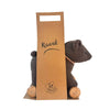 A Pull-Along Raoul, a brown plush toy bear on wooden wheels, is partially inside a brown paper bag with a handle that features the name "Raoul" and a bear face logo with "Egmont Toys" written below.