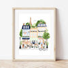 Capture the charm of Paris with the Paint By Number Kit - Paris: a framed illustration featuring cafes, strolling people, cyclists, tree-lined streets, and the Eiffel Tower—ideal inspiration for artists and a tribute to Parisian creativity.
