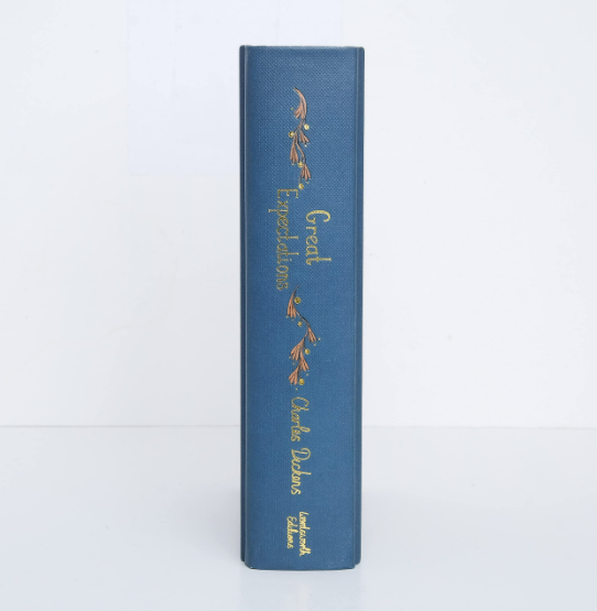 A blue hardcover "Great Expectations | Collector's Edition" book with gold text on the spine stands upright against a white background.