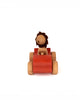 The Sabo Concept Car with Lion features a wooden toy lion with a brown mane seated in a natural wood car with four wheels, perfect for imaginative play on any surface.