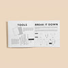 An open All the Animals: How To Draw Books For Kids booklet shows “TOOLS” with pen and paper sketches on the left, and “BREAK IT DOWN” with easy, step-by-step animal drawing instructions for kids, like how to draw a camel.