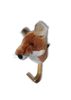 The Coat Hanger - Fox features a plush fox head with brown and white fur, pointy ears, black nose, and glassy eyes on a curved wooden hook—an adorable fox-themed wall hook for coats or accessories in any room.