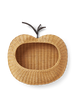 The Ferm Living Apple Braided Wall Pocket - Natural features a woven rattan design with an oval opening and dark curved stem, ideal for charming storage in a child's room. Shown against a plain white background.