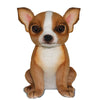 The Chihuahua Tea Cup Dog Stuffed Animal is a small, hand-sewn plush toy with brown and white fur, large ears, and dark round eyes. It sits upright with lifelike details and a slightly shiny texture, shown against a plain white background.