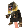 The Mandrill Monkey Puppet highlights the realistic features and vibrant facial colors typical of HANSA products. It's meticulously hand sewn with distinct facial details and is displayed against a plain white background.