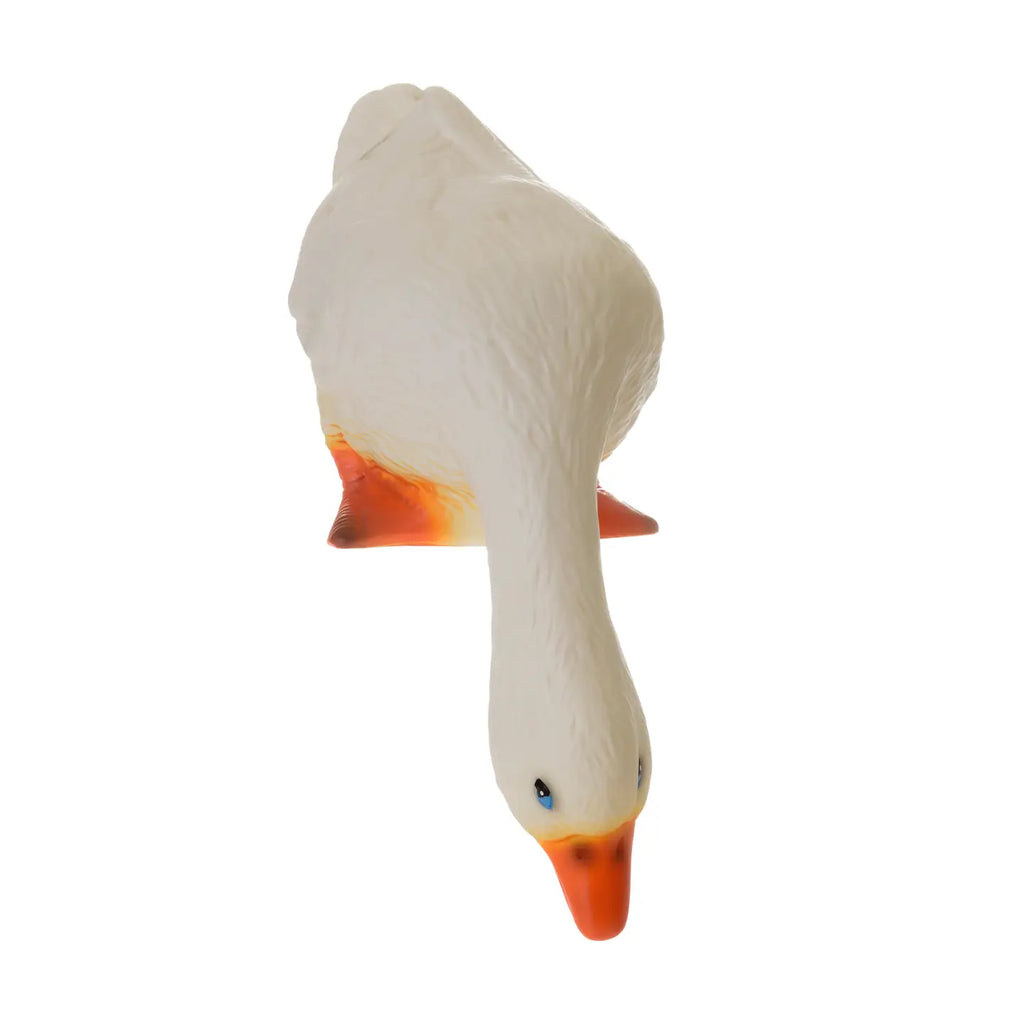 The Duck Looking Down Lamp features a white duck with an orange beak and feet, neck bent as if foraging, set against a plain white background—an adorable handmade lamp ideal for nursery or children's room decor.