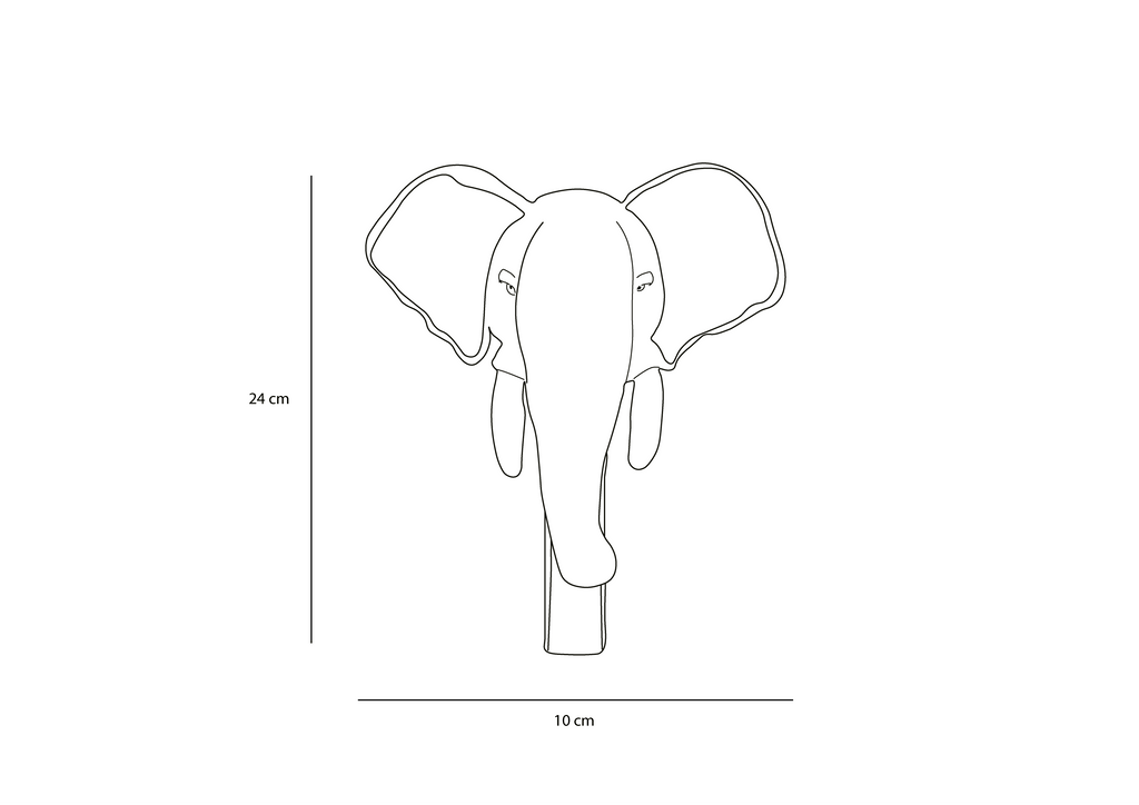 The Coat Hanger - Elephant features a simple black outline drawing of an elephant's head from the front, with large ears, trunk, and tusks. Dimensions: 24 cm high x 10 cm wide. Perfect for adding a unique touch to your space.