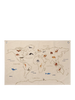 The Ferm Living The World Textile Map - Off-white is an organic cotton wall decoration featuring embroidered animals on their native continents and labeled major oceans. Whales, bears, elephants, and tigers are shown in appropriate regions.