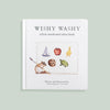 A children's board book titled "Wishy Washy: A Board Book of First Words and Colors" by Tabitha Page, illustrated by M.S., OC-SLP, features a rabbit.