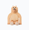 A Wooden Big Bear Bookend with a friendly expression, sitting upright, made of responsibly-sourced, solid wood with visible grain, featuring cut-out details for arms, legs, and a circular stomach.