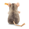 The Steiff Piff Mouse Plush Toy, 4 Inches, features brown and gray fur, pink ears, a tan rope tail, and a yellow tag on its left ear—an ideal addition for collectors of Steiff mouse stuffed animals.