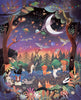 The Mischief Under the Moonlight 300 Piece Puzzle features charming matte textured pieces depicting animals reading, painting, and stargazing beneath a crescent moon—crafted from recycled materials.