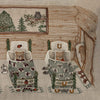 The Coral & Tusk Three Little Bears Pocket Pillow features an embroidered log cabin scene with two beds holding bear cubs, patterned blankets, a window with an owl, beehive by the door, and horseshoes. Ships in one week.