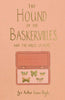 The "Hound of the Baskervilles | Collector's Edition | Hardcover" by Sir Arthur Conan Doyle has a cover that embodies a detective chiller feel, with green text on beige and an illustration featuring Sherlock Holmes motifs, including six butterflies in a box.