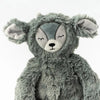 A plush toy of an Slumberkins Ibex Kin with closed eyes and large ears, designed as a stress comfort companion for children. Displayed against a plain white background, the toy's body is covered in