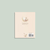 Back cover of I’ve Loved You from the Start, a picture book with a soft peach background, featuring an illustration of a goose with a baby—perfect as a new baby gift. A small quote graces the cover, while at the bottom right, next to the barcode, a smaller goose illustration holds a feather. This charming design beautifully celebrates the special bond between parent and child.