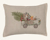 The Coral & Tusk Christmas Tree Car Pocket Pillow features woodland animals—fox, owl, raccoon, and bear—driving a car with a Christmas tree and gifts. Embroidered details add festive charm to this delightful holiday decor piece.