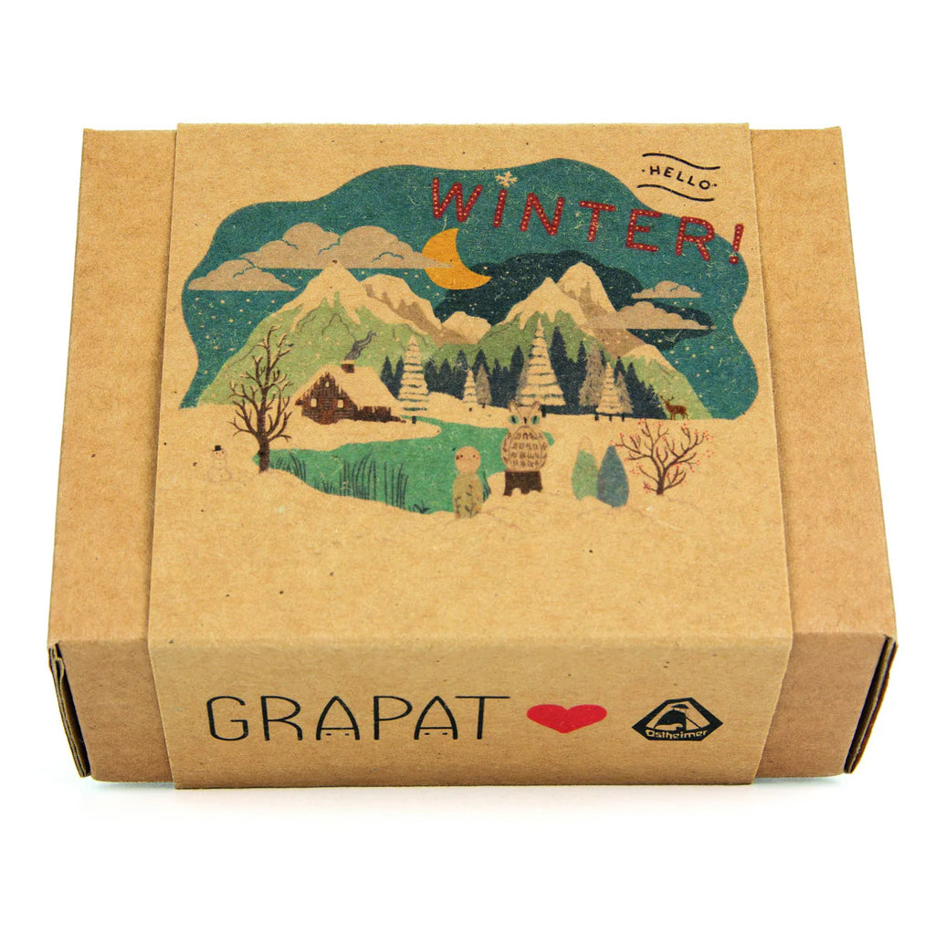 A brown Hello Winter Set (Grapat X Ostheimer Limited Edition) box with a red heart and winter scene—ideal for fans of exclusive Grapat collections.