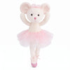 Bukowski - Antonia Mouse - White: An adorable white mouse plush toy dressed in a pink tutu, pink ballet shoes with bows, and a matching pink ribbon on its head. Standing upright with arms raised against a white background, this charming ballerina stuffed animal is perfect for any dance lover.