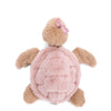 The Bukowski Baby Sandy Sea Turtle - Pink is a plush toy with a soft pink shell, light brown limbs and head, and a pink ribbon on its head, pictured on a white background.