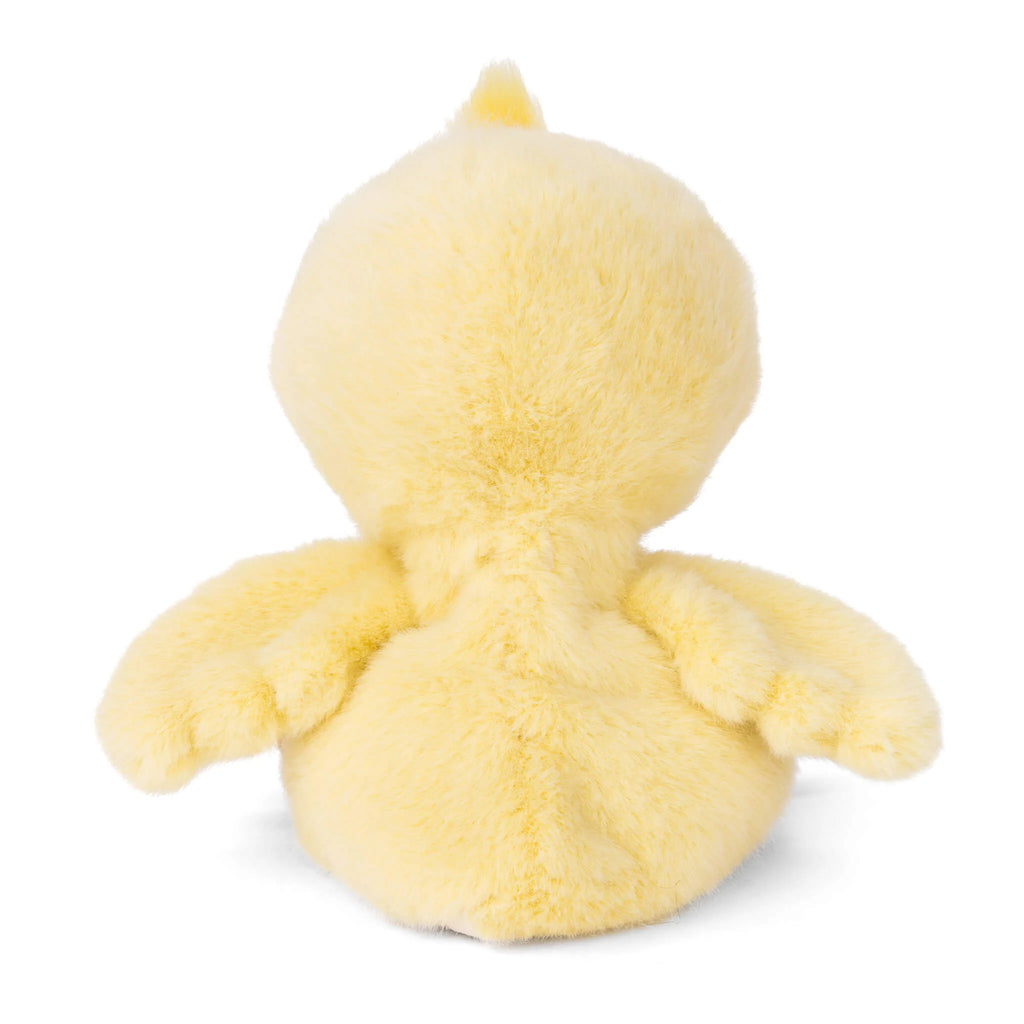 Meet the Bukowski - Baby Chicky: an irresistibly adorable soft yellow plush, shown from the back with fuzzy wings spread wide and a tiny tuft of hair atop its head—making it the perfect cuddly toy for kids.