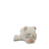 The Olli Ella Binky Kitten Kiki - White is a cuddly plush lying down with closed eyes, one paw raised to its face, pink accents on its nose, ears, and paw, black whiskers, and set against a plain white background.