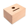 A Grapat Permanence Box from sustainable forests with two types of slots on the top, one circular and one elongated, set against a white background.