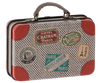 The Maileg Suitcase, Small is a charming vintage-inspired piece adorned with travel stickers from Paris and New York, red leather corners, and a textured pattern. Perfect for storing gifts or carrying small soft toys, this suitcase captures the whimsical style of Maileg’s iconic metal suitcases—an enchanting addition to any collection.